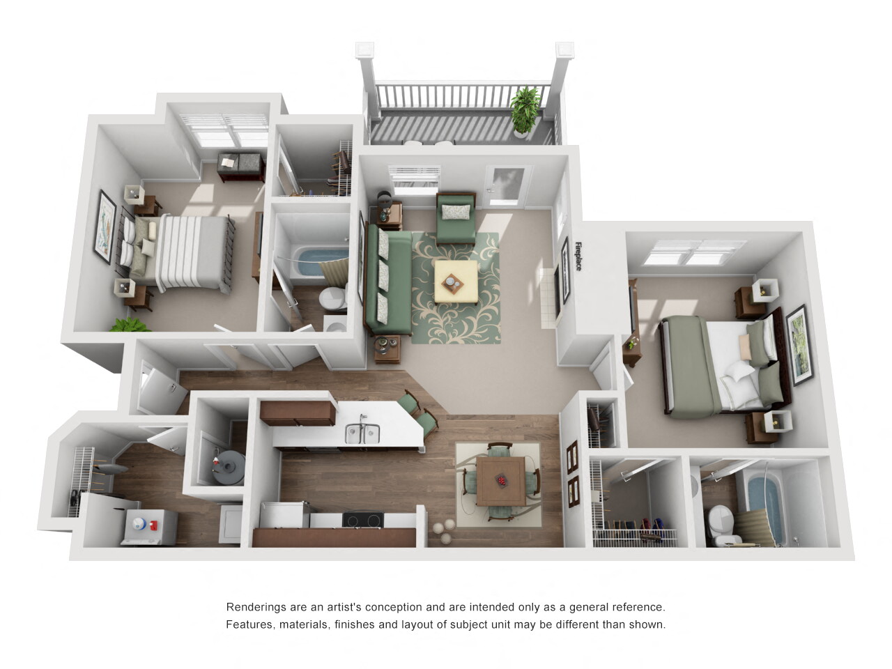 Floor plan for 2 beds, 2 baths, 1029 sqft
